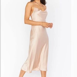 Show Me Your MuMu Satin Midi Dress in Champagne